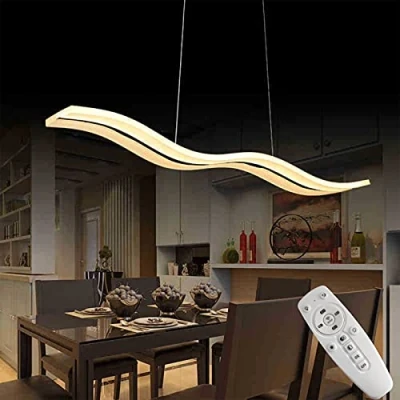 Image of Dimmable LED Pendant Light Modern with Remote Control Creative Wave Design Ceiling Chandelier Fixture Height Adjustable Hanging Lamp 3500K 6500K for Dining Table Kitchen Island Living Room