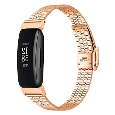 Image of TopTen Watch Band Compatible with Fitbit Inspire/Inspire HR/Inspire 2 Strap, Stainless Steel Adjustable Wrist Bracelet, Replacement Accessories Wristband (Rose Gold, For HR)