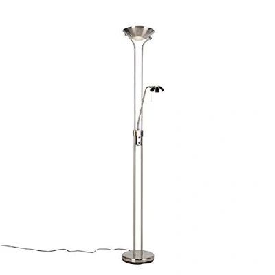 Image of Qazqa Steel I Nickel Matt Satin Floor lamp with Reading incl. LED and dimmer Diva 2 Modern Light Suitable for Living Room Bedroom