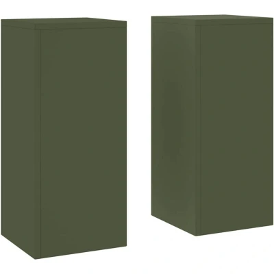 Image of vidaXL Outdoor Plant Stands Pillar 2 pcs Olive Green 24x24x55 cm Steel