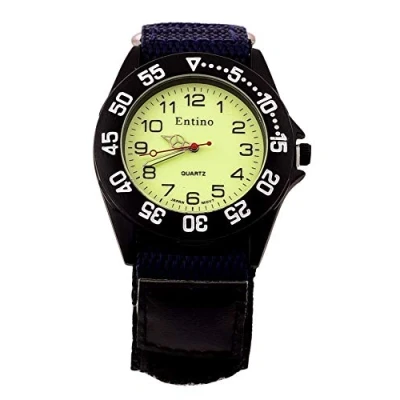 Image of Entino Unisex Wrist Watch Luminous Face Hook and Loop Fastener Sports Analog Display Japanese Quartz Movement with Nylon Riptape Strap E NTS (Navy Blue)