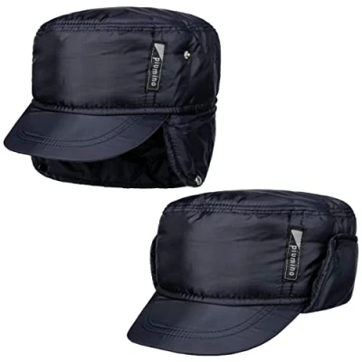 Image of Lipodo Piumino Army Cap with Ear Flaps Men Winter Peak, Flaps, Lining Autumn M (56 57 cm) Navy