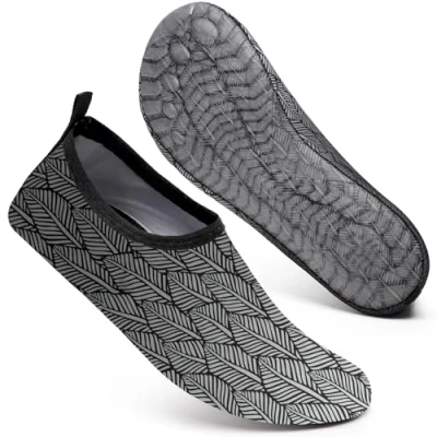 Image of Swim Water Shoes Socks Barefoot Protecting for Sea Beach Swimming Pool Ladies Women Mens(Leaf Grey,7.5/8.5 UK,42/43 EU)