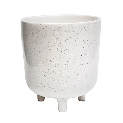 Image of Ivyline Lecce White Speckled Planter Waterproof &amp; Premium Quality Ethically Sourced Indoors Houseplant Pot H19cm x D16cm