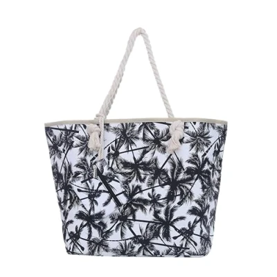 Image of DonDon Large beach bag for women with zip Waterproof Pool tote bags Palm Trees White Black