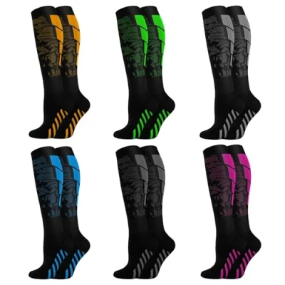 Image of 6 Pack Compression Socks for Women &amp; Men,Elastic Support Stockings, GraduatedSupport, Medical Socks, Non Slip Breathable Flight Ideal Running, Sports, Travel (Colorful, S/M)
