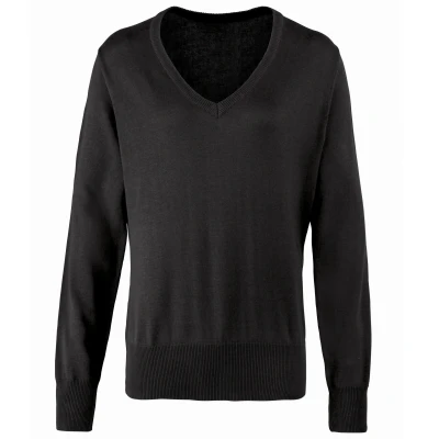 Image of Premier Womens/Ladies V Neck Knitted Sweater / Top (Black) Size 14 UK