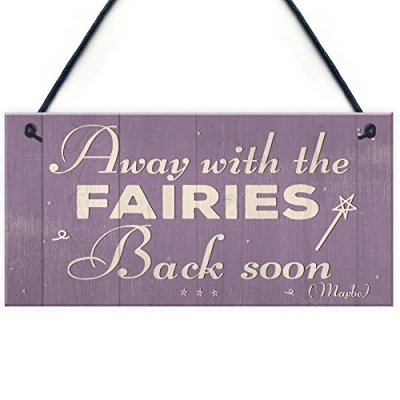 Image of RED OCEAN Away With The Fairies Novelty Hanging Shabby Chic Plaque Fairy Garden Sign Friendship Gift