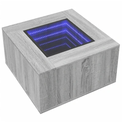 Image of vidaXL Coffee Table with LED Infinity Mirror Modern Gray Sonoma Engineered Wood Side/End for Living Room/Bedroom 60x60x40cm