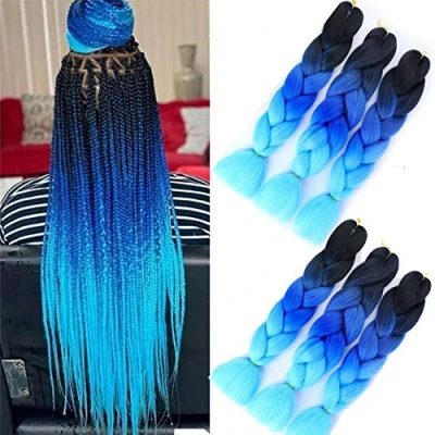 Image of blue Braiding Hair, Afro Hair Extensions for Box Braid Crochet Twist (6 Packs 24&#039;&#039; black light blue)