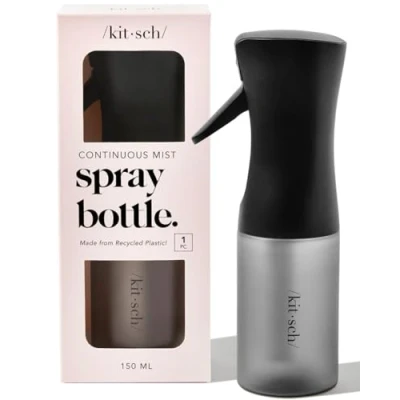 Image of Kitsch Spray Bottle for Hair Continuous Water Mister with Ultra Fine Mist Hairstyling, Barbers, Salons, Cleaning, Plants, Versatile Bottles Made from Recycled Plastic Black, 5 oz