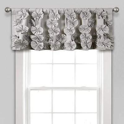 Image of Lush Decor Riley Window Valance Charming Handmade Bow Details Elegant Light Filtering Single Panel 54&quot; W x 18&quot; L, Gray
