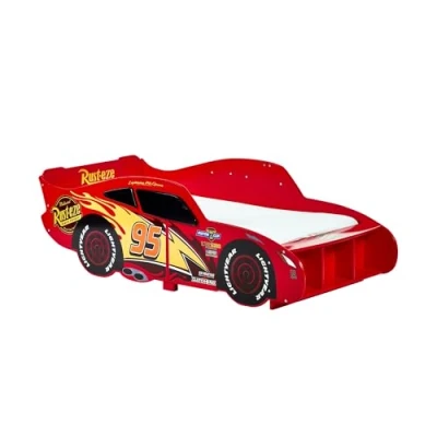 Image of Disney Cars Lightning Mcqueen Toddler Bed: Sturdy Construction, Guarded Sides, Wooden Slats, Bright Red, Fits 140cm x 70cm Mattress (Mattress not included)