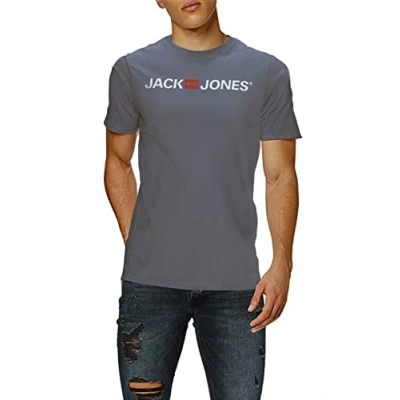 Image of JACK &amp; JONES Men&#039;s JJECORP Logo TEE SS Crew Neck, Grisaille/White REG, XS