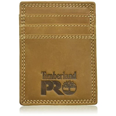 Image of Timberland PRO Men&#039;s Leather Front Pocket Wallet with Money Clip Accessory, Wheat, One Size