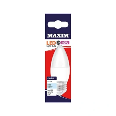 Image of MAXIM LED Bulbs [Pack of 10] Type: Candle (Day Light) 6Watts (40Watts) / Pearl Finish 25 000 Hours/Energy Saving Multipack 40MLCE27D5X10