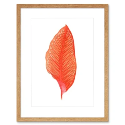 Image of Wee Blue Coo Botanics Red Orange Fine Stripes Art Print Light Oak Framed Poster Wall Decor 12x16 inch