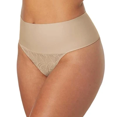 Image of Maidenform Women&#039;s Tame Your Tummy Shaping Thong with Cool Comfort Dm0049 Panties, Beige Swing Lace, XL