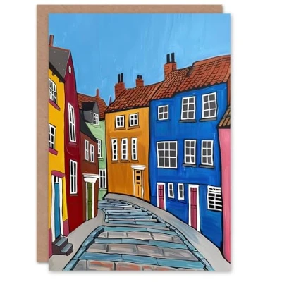 Image of Artery8 Greeting Card Colourful Houses Bridlington East Yorkshire Blank For Him Or Her Art Birthday