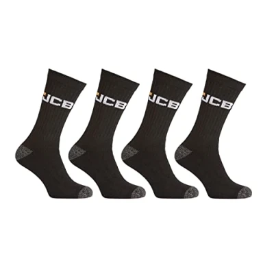 Image of JCB Men&#039;s Black work wear Boot Socks 4 Pairs U.K. Size 6 11 Socks, Reinforced Terry Cushioning (UK, Numeric, 6, 11, Regular, Black)