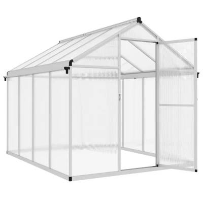 Image of Outsunny Aluminium Greenhouse with Door Window Galvanised Base Piece Panels Grow House Shed 845 243V04SR