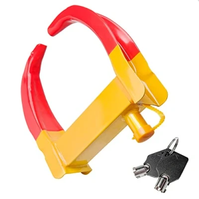 Image of WeeGoo Wheel Clamp Heavy Duty Lock, Security Anti Theft Tyre Lock with 2 Keys, Car for Caravan, Trailer, Vans, Motorhome (Yellow/Red)