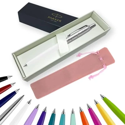 Image of Parker Jotter Ballpoint Pen Handwriting Pens &amp; Stationery Supplies Ideal for Christmas and Gifts Can be Engraved! (With Engraving, White, Ribbon Gift Box)