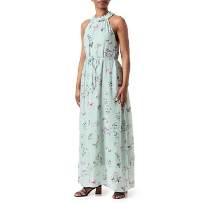 Image of ONLY Women&#039;s Onllucca Halterneck Maxi Dress Cs Ptm, Subtle Green/AOP:OCC. Romantic Garden, S