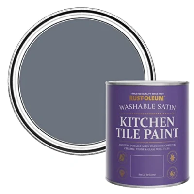 Image of Rust Oleum Grey water resistant Kitchen Tile Paint in Satin Finish Marine 750ml