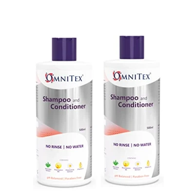 Image of 2pk Omnitex Rinse Free Shampoo &amp; Conditioner 500ml With Herbal Extracts Vitamins No Water Clean, Nourish, Protect Parabens, Latex Free, Alcohol Dermatologically Tested