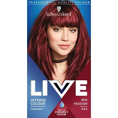 Image of Schwarzkopf LIVE Intense Colour Passion red Permanent Hair Dye 043, Long Lasting with Built In Vibrancy Serum, fade resistant