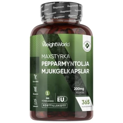 Image of Peppermint Oil Capsules 200mg 1 Year Supply (365 Softgels) Easy to Digest &amp; Fast Acting Softgels High Strength (Not Tablets) Natural Supplement