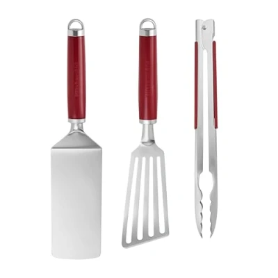 Image of KitchenAid 3 Piece Indoor Grilling Set Empire Red