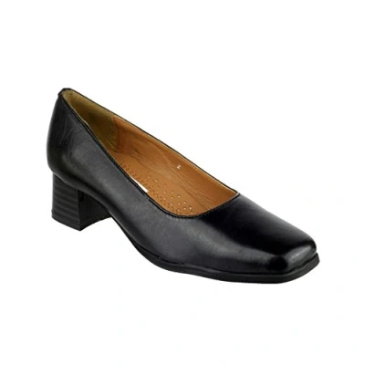 Image of Amblers Womens Walford X Wide Black Leather E Fit Low Heel Court Shoe 4