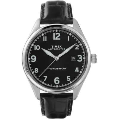 Image of Timex Waterbury Traditional Automatic Mens Black Watch TW2T69600 Leather (archived) One Size