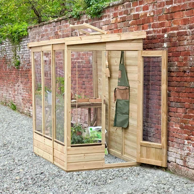 Image of 4&#039; x 6&#039; Forest Wallscape Lean To Greenhouse with Solid Back (1.28m 1.93m)