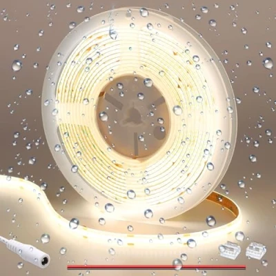 Image of GOMING DC 12V COB LED Strip Light Natural White 4000K IP65 Waterproof 16.4ft(5M) 1560LEDs CRI 93+ Uniform Glow Flexible Tape Lights for DIY Bedroom Kitchen Home Decor(No Power Supply)