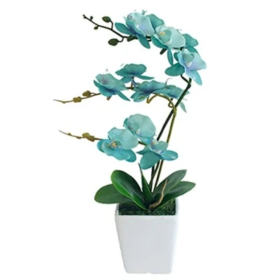 Image of YSZL 15 Inches Tall Artificial Silk Phalaenopsis Orchid Flower Plant Pot Arrangements (Golden Blue)