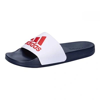 Image of adidas Unisex Adilette Shower Slides Flip Flop, Cloud White/Scarlet/Victory Blue, 4 UK