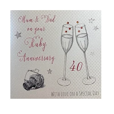 Image of White Cotton Cards To My Mum &amp; Dad On Your Ruby Handmade 40th Anniversary Card, WA40M