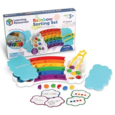 Image of Learning Resources Rainbow Sorting Set, 37 Piece, Fine Motor Skills, Sorting, Patterning, Addition Toddler Toys, Baby and Education Sensory Tray, Ages 3+