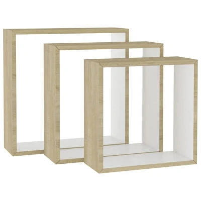 Image of vidaXL Wall Cube Shelves 3 pcs White and Sonoma Oak