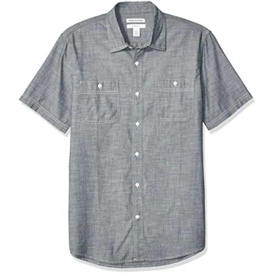 Image of Amazon Essentials Men&#039;s Regular Fit Short Sleeve Poplin Shirt, Grey, L