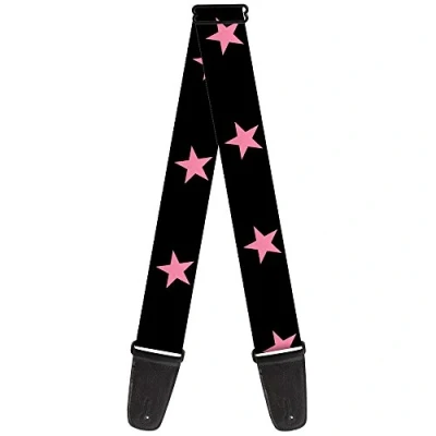 Image of Buckle Down Guitar Strap Star Black Pink 2 Inches Wide