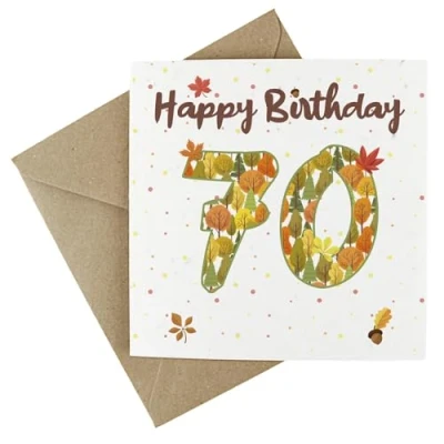 Image of 70th Birthday Card Autumn Leaves Wildflower Seed Eco Friendly Plantable Greetings