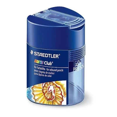 Image of STAEDTLER 512 128 Double Hole Triangular Pencil Tub Sharpener for Graphite and Coloured Pencils