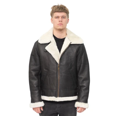 Image of Infinity Men&#039;s Cream B3 Shearling Sheepskin World War 2 Bomber Leather Flying Aviator Jacket M