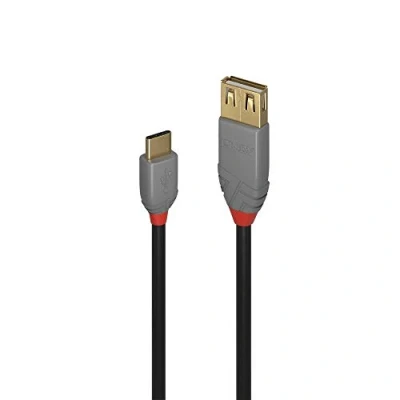Image of LINDY 36897 0.15 m Anthra Line USB 2.0 Type C to Female A Cable Black
