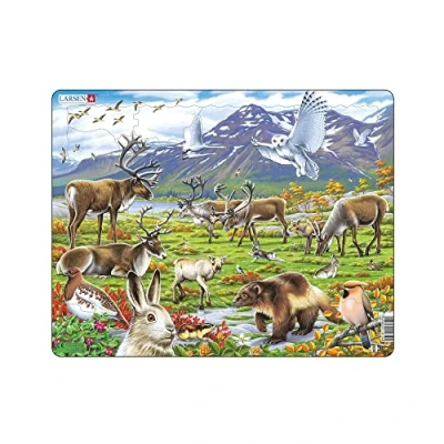 Image of Larsen FH14 Flora and Fauna of the Arctic Tundra Jigsaw Puzzle for Children Ages 4 Up 50 Pieces Educational &amp; Fun Boxless Tray Frame Included