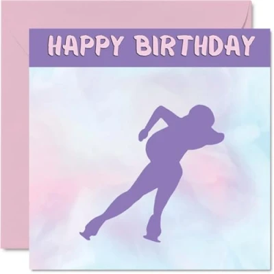 Image of Sport Birthday Cards for Women Girls Ice Speed Skating in Card Friend Sister Daughter Niece Teammate, 145mm x Athlete Greeting